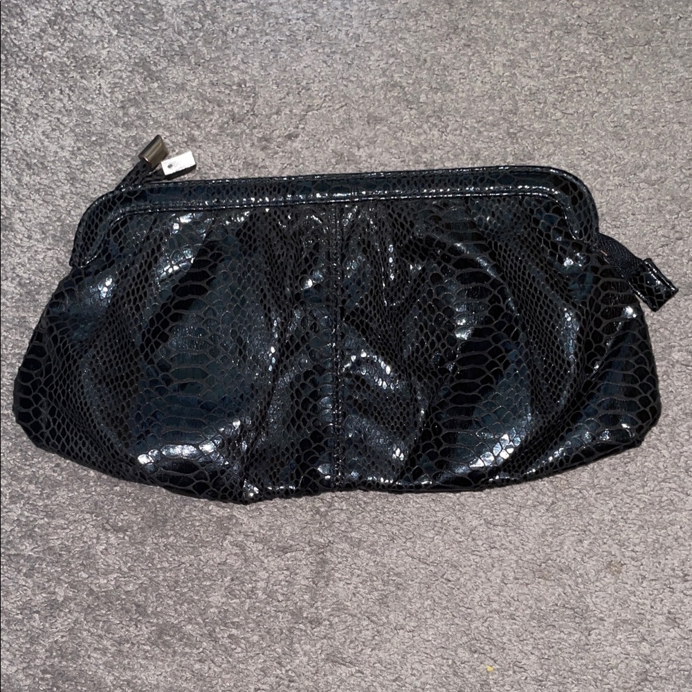 H&M Shiny Black Snakeskin Clutch